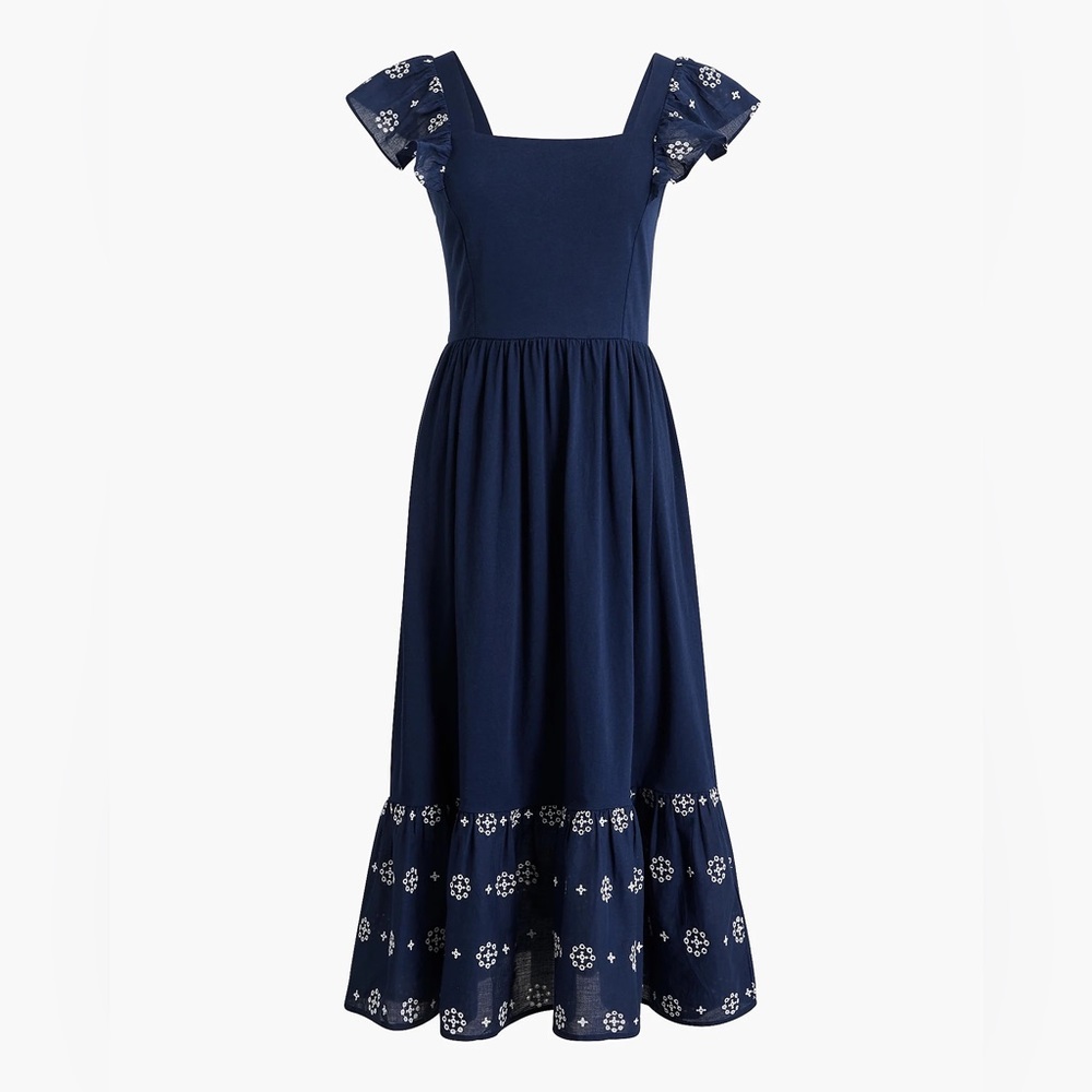 (Large) NWT J. Crew Eyelet Knit Midi Dress in Antique Navy Blue
